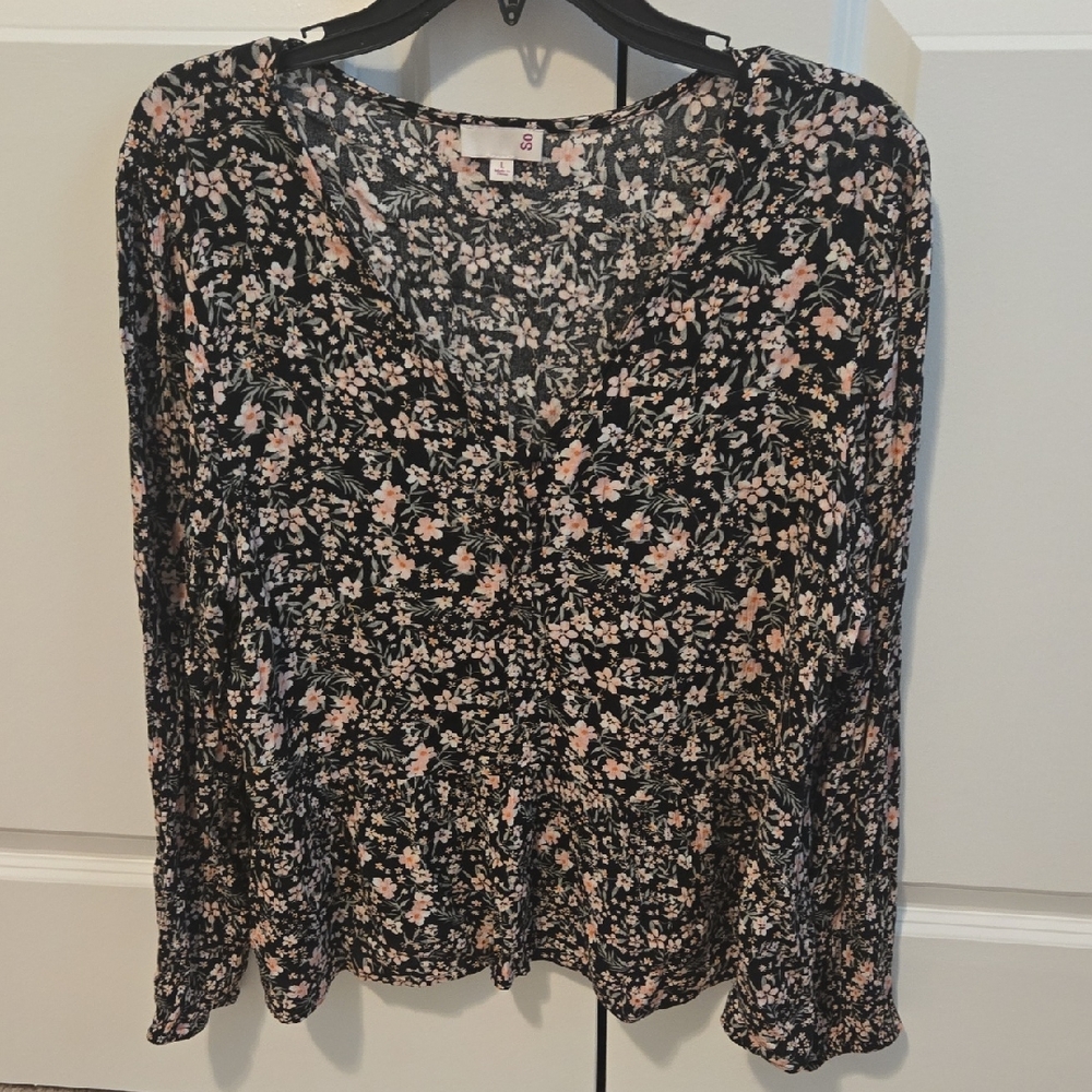 SO Black and Pink Floral Blouse